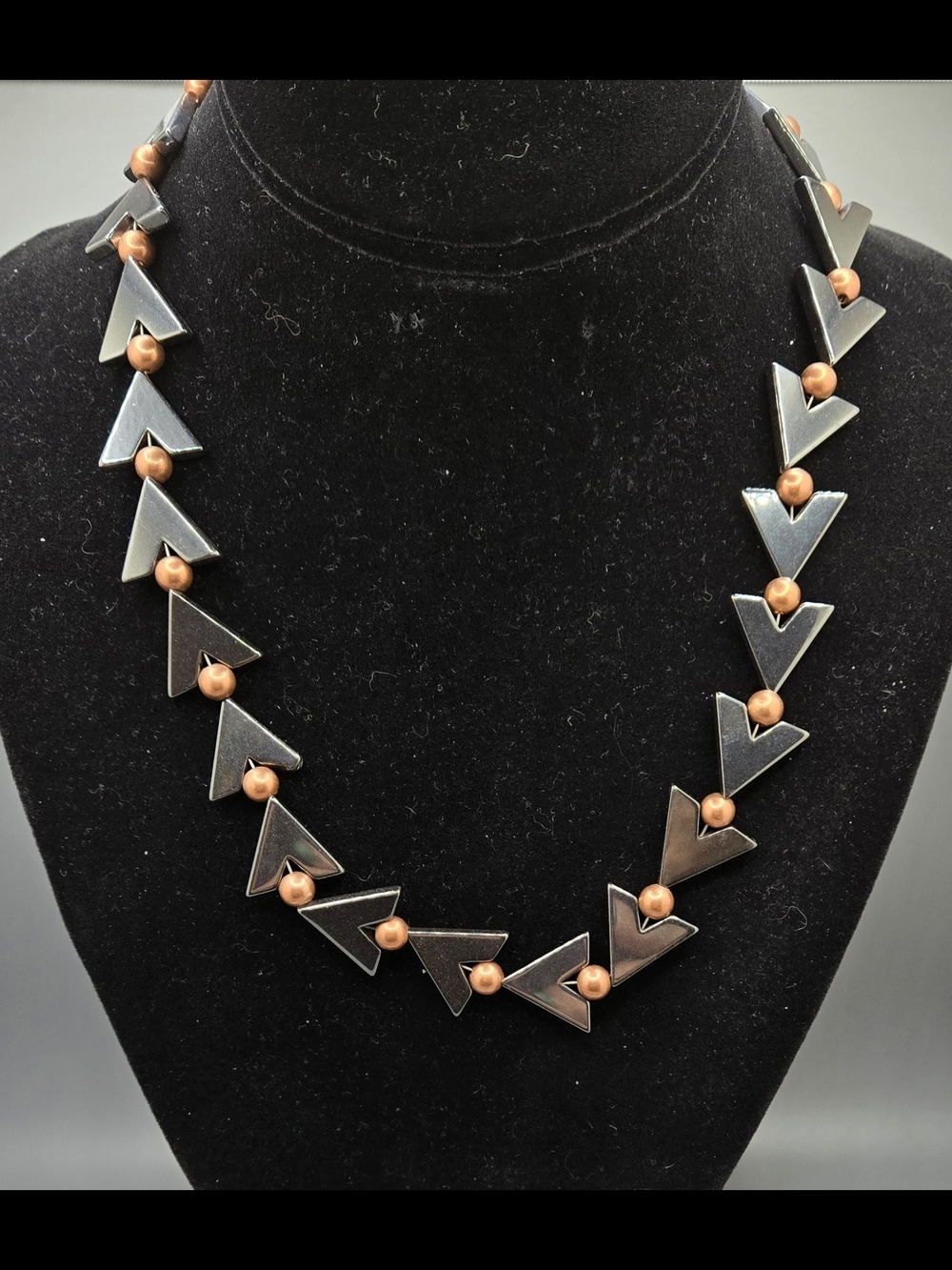 Hematite & Copper Arrowlink Necklace Wire Strung Handmade 18" Long